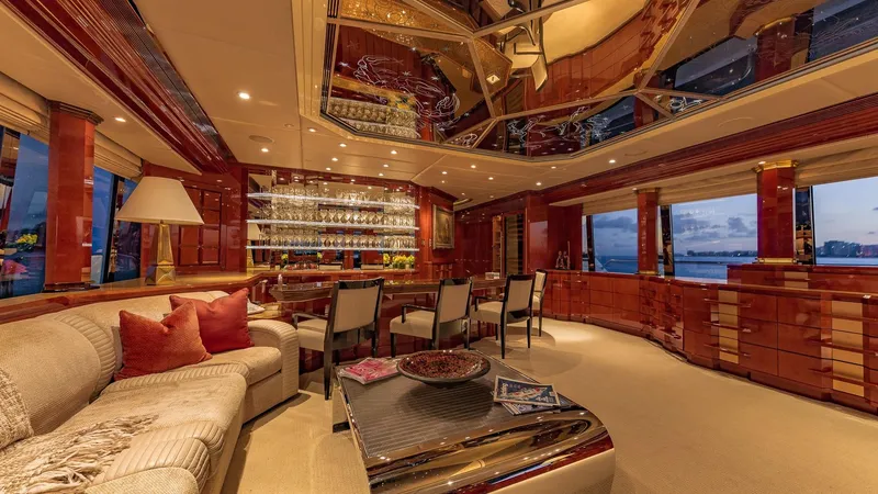 Slide: The Image of Luxurious interior of 2002 Christensen Tri Deck yacht with elegant furnishings and panoramic windows. - 30