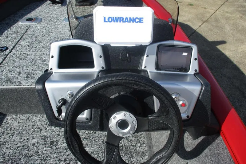 Slide: The Image of Steering console of 2026 Tracker Pro Team 175 boat with Lowrance electronics. - 4