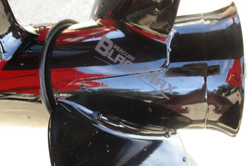 Slide: The Image of Close-up of Mercury Black Max propeller on 2026 Tracker Pro Team 175 boat. - 7