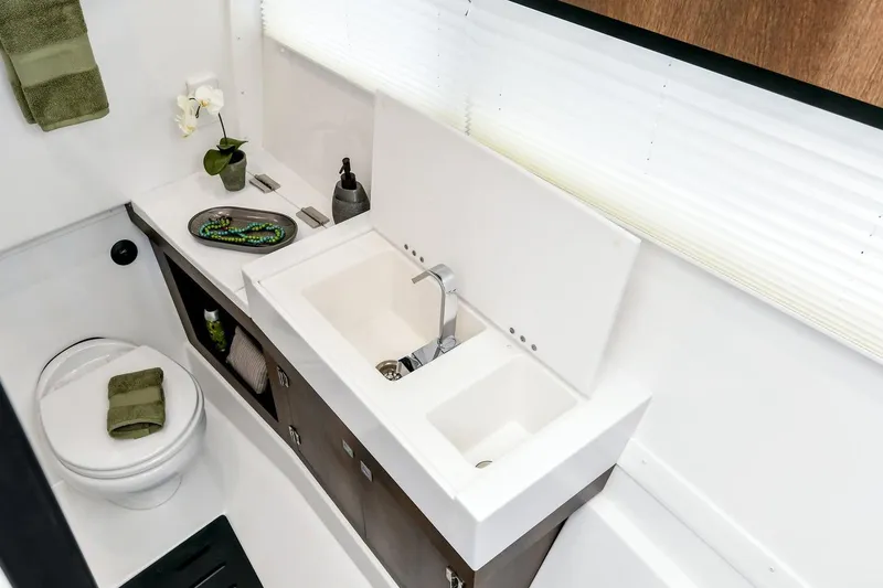 Slide: The Image of 2019 Monterey 378 Super Express yacht with sleek design and spacious deck. - 8