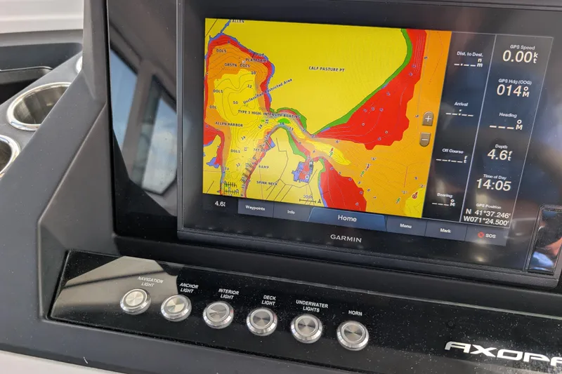 Slide: The Image of Garmin navigation display on 2019 Axopar 28 CABIN boat dashboard. - 25