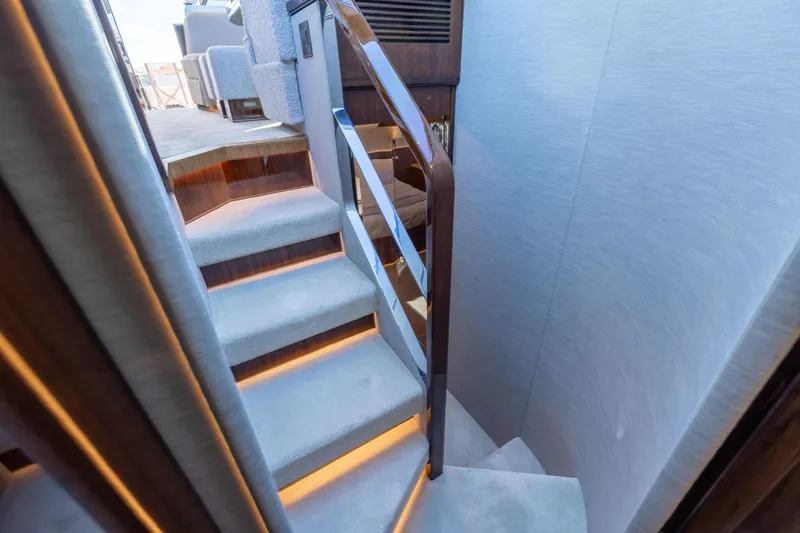 Slide: The Image of Staircase with ambient lighting on 2025 Fairline Squadron 58 yacht interior. - 49