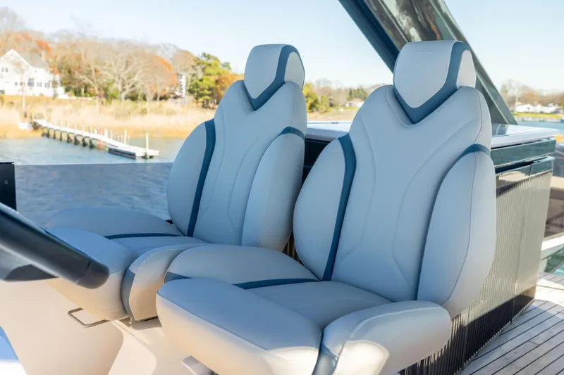 Slide: The Image of Luxury seating on 2025 Fairline Squadron 58 yacht, featuring modern design and comfort. - 82