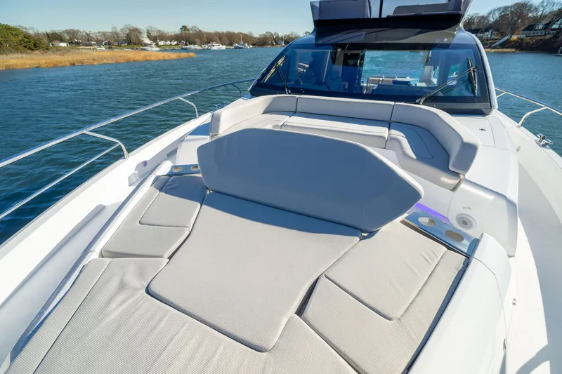 Slide: The Image of Luxurious 2025 Fairline Squadron 58 yacht with spacious sunbathing area on deck. - 88