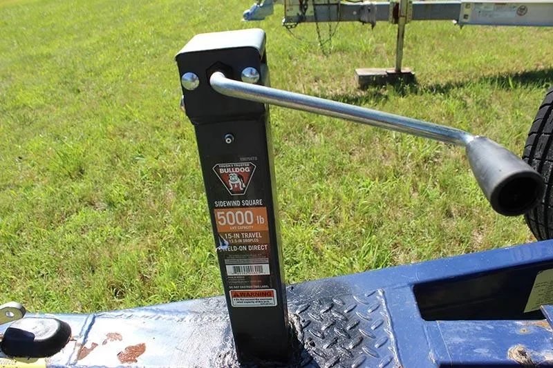 Slide: The Image of Trailer jack with Bulldog Sidewind Square, 5000 lb capacity, on blue trailer frame. - 24