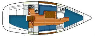 Slide: The Image of Floor plan of a 2006 Catalina 309 sailboat, featuring cabin layout and amenities. - 8