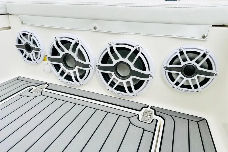 Slide: The Image of 2025 Pathfinder 2600 TRS boat speakers with sleek design and modern audio system. - 11