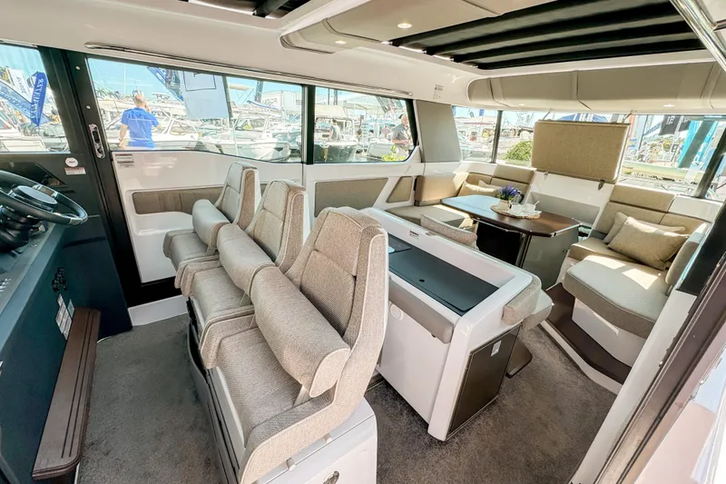 Slide: The Image of Luxurious interior of 2024 Axopar 45 XC Cross Cabin with plush seating and modern design. - 8