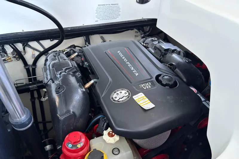 Slide: The Image of 2018 Cobalt R35 engine compartment featuring Volvo Penta 350 V8 engine. - 22