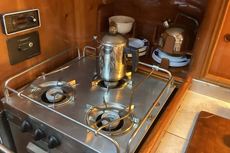 Slide: The Image of Vintage F&C 44 yacht kitchen with stainless steel stove and kettle, 1980 model. - 38