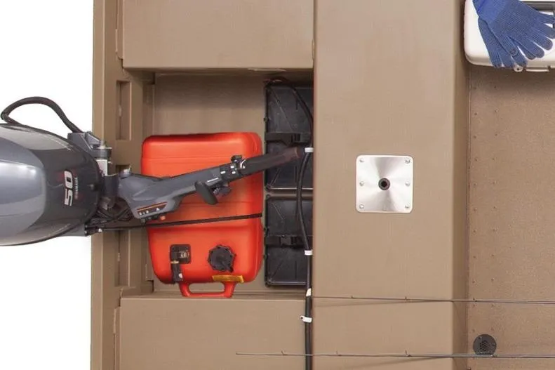 Slide: The Image of Top view of a 2026 G3 15FL boat's motor and storage area. - 12