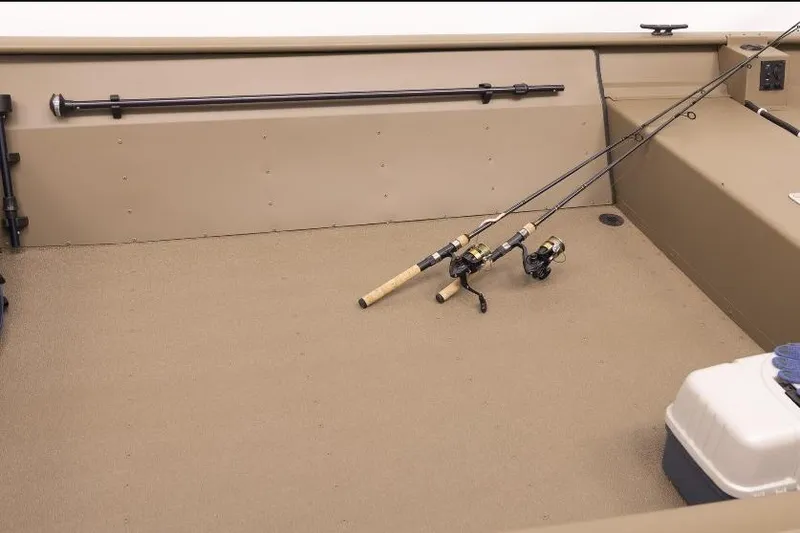 Slide: The Image of Interior of 2026 G3 15FL boat with fishing rods and cooler. - 5