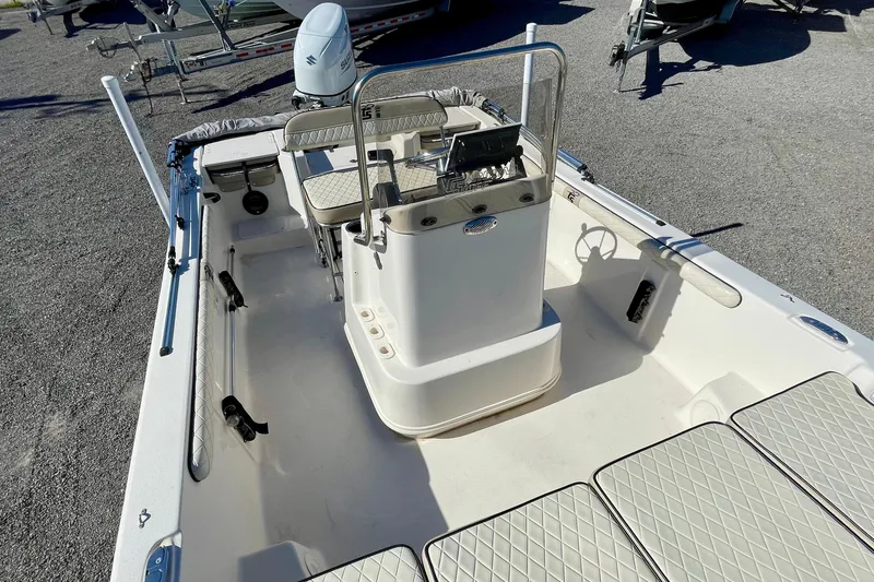 Slide: The Image of 2021 Carolina Skiff 17 LS boat interior with seating and steering console. - 10
