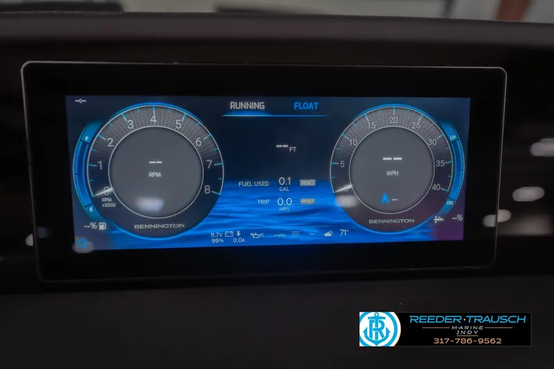 Slide: The Image of Digital dashboard of 2026 Bennington 25 RSB boat displaying RPM and MPH gauges. - 40
