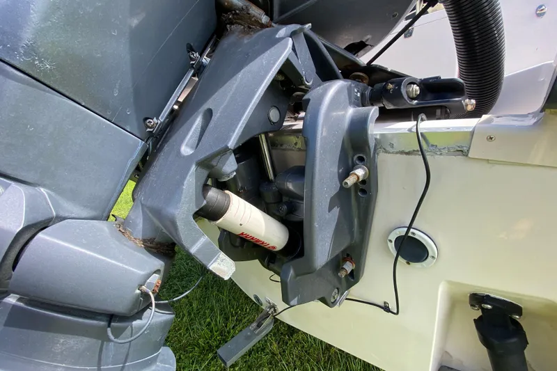 Slide: The Image of Close-up of 2005 Grady-White Advance 257 boat engine components. - 25