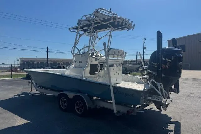 Slide: The Image of 2016 Dargel Kat 250 HDX boat on trailer with Yamaha outboard motor. - 2