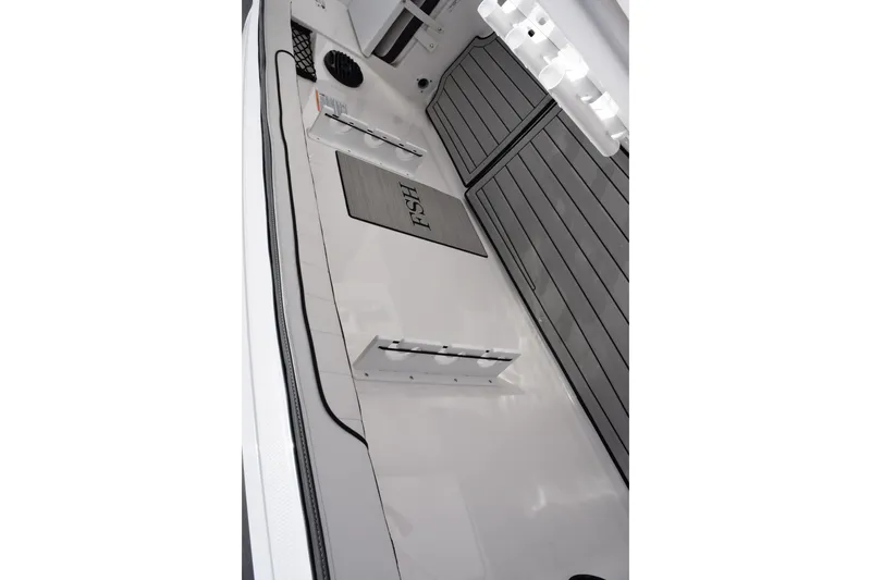 Slide: The Image of Interior view of 2026 Yamaha Boats 222 FSH Sport E, featuring sleek, modern design elements. - 17