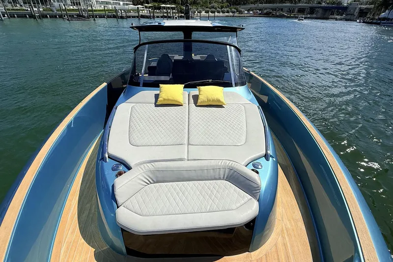 Slide: The Image of Luxurious 2022 Solaris Power 44 yacht with sunbed and cushions on deck. - 31
