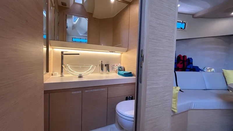 Slide: The Image of Luxurious interior of 2022 Solaris Power 44 yacht with modern bathroom and seating area. - 41
