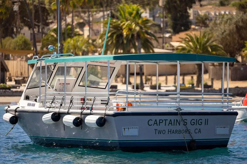 Slide: The Image of 2018 Seahawk Island Hopper boat, "Captain's Gig II," docked in Two Harbors, CA. - 12