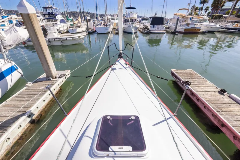 Slide: The Image of Bow view of 2011 J Boats J 111 sailboat docked in a marina. - 15
