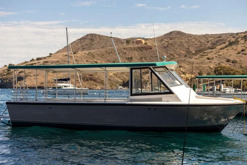 Slide: The Image of 2019 Seahawk Island Hopper boat on water with scenic hillside background. - 4