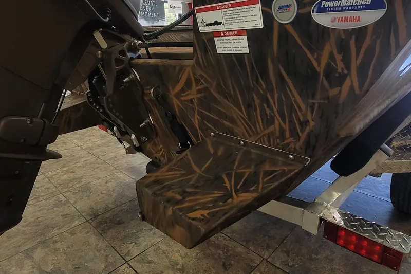 Slide: The Image of Camouflage-patterned G3 17CC boat rear view with Yamaha motor, 2026 model. - 8