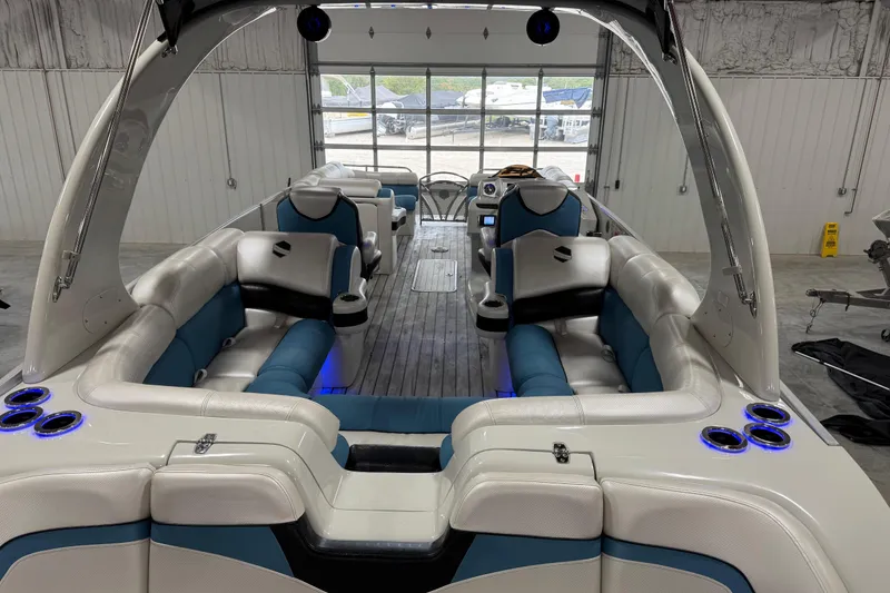 Slide: The Image of Luxurious 2015 South Bay 925 Super Sport boat interior with plush seating and modern design. - 10