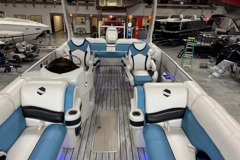 Slide: The Image of 2015 South Bay 925 Super Sport boat interior with luxurious seating and modern design. - 12
