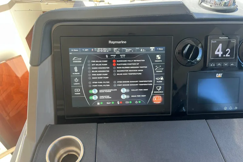 Slide: The Image of Open refrigerator on 2019 Sea Ray L550 yacht with wooden deck flooring. - 21