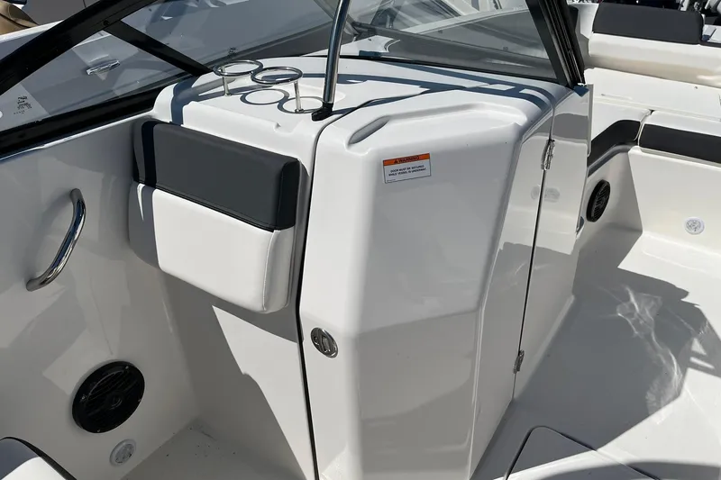 Slide: The Image of 2026 Bayliner D22 boat interior with sleek white design and modern features. - 11