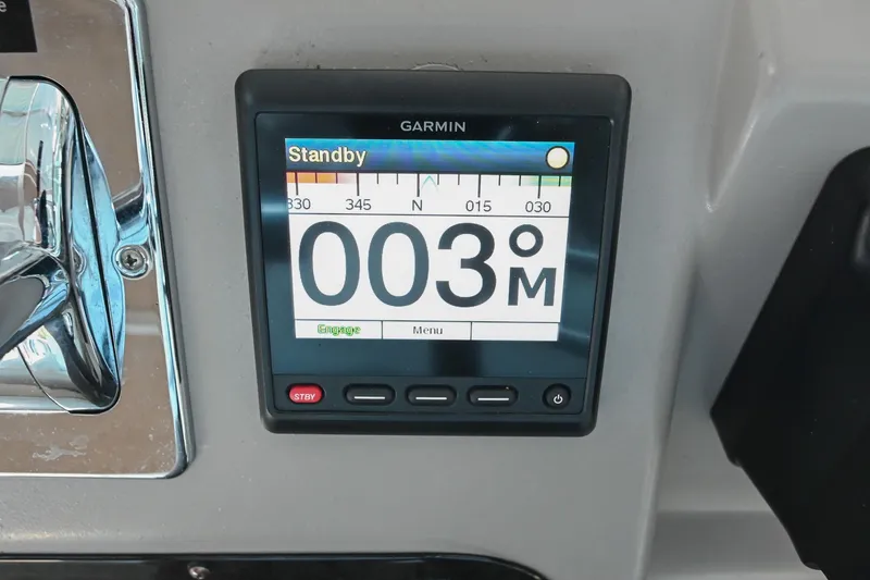 Slide: The Image of Garmin navigation display on 2001 Cruisers Yachts 3672 Express, showing standby mode. - 29