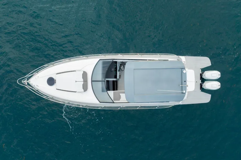 Slide: The Image of Aerial view of 2025 Valiatt 380GT luxury boat on blue water. - 5