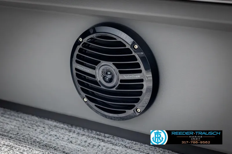 Slide: The Image of Marine-grade speaker on 2025 Bennington 21 SSB boat, featuring Rockford Fosgate design. - 43