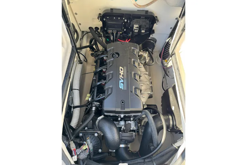 Slide: The Image of 2024 Yamaha Boats 195S engine compartment showcasing powerful SVHO engine. - 9