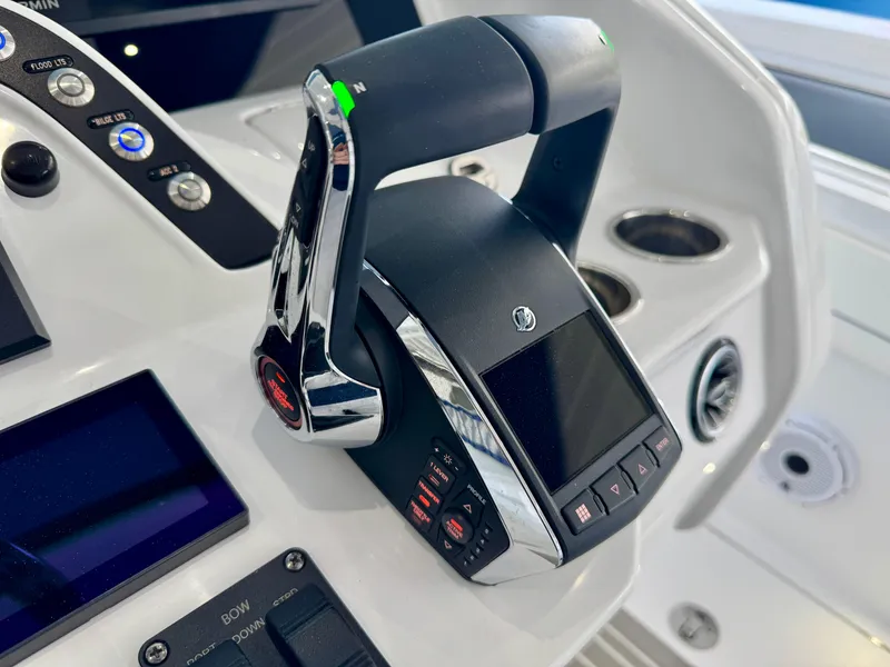 Slide: The Image of Control panel of 2025 Intrepid 41 Panacea boat with modern navigation features. - 21