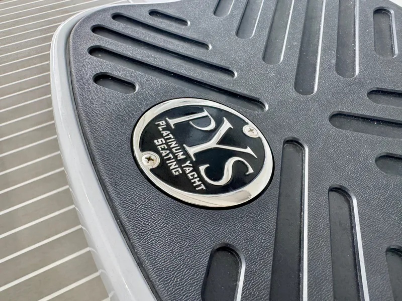 Slide: The Image of Close-up of Platinum Yacht Seating emblem on 2025 Intrepid 41 Panacea boat. - 8