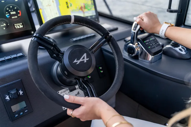 Slide: The Image of 2026 Beneteau Gran Turismo 40 helm with modern controls and navigation displays. - 48