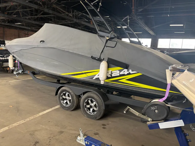 Slide: The Image of 2020 Yamaha AR240 boat on trailer in indoor storage facility. - 3