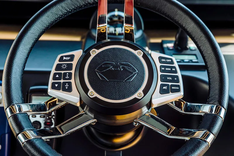 Slide: The Image of Cockpit view of 2026 Cranchi A46 Luxury Tender with advanced navigation systems. - 17