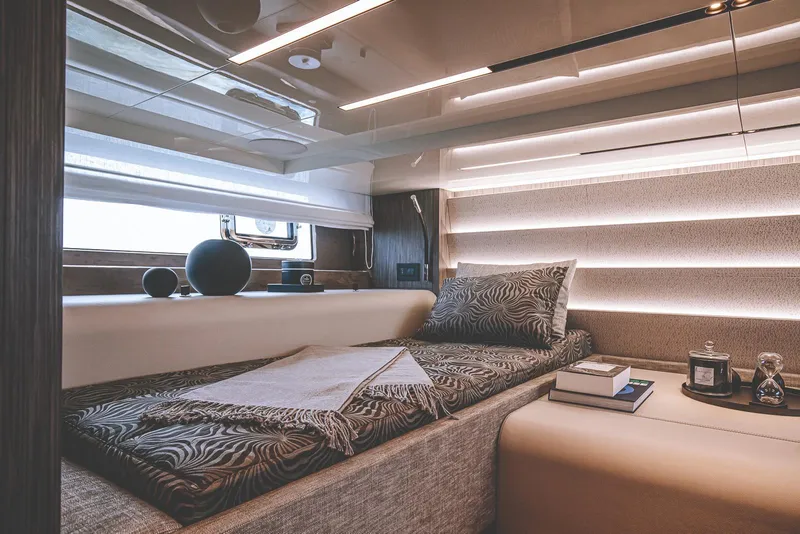 Slide: The Image of Control panel on Cranchi A46 Luxury Tender, 2026 model, with sleek wood finish. - 26