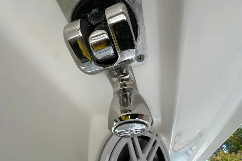 Slide: The Image of Chrome boat cleat on 2022 Fountain 38 CC LS. - 47
