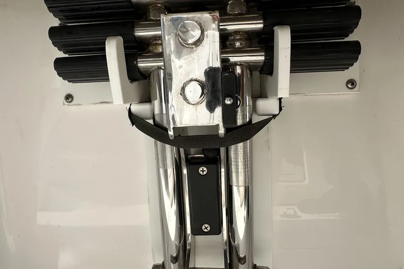 Slide: The Image of Close-up of 2022 Fountain 38 CC LS boat ladder mechanism. - 68
