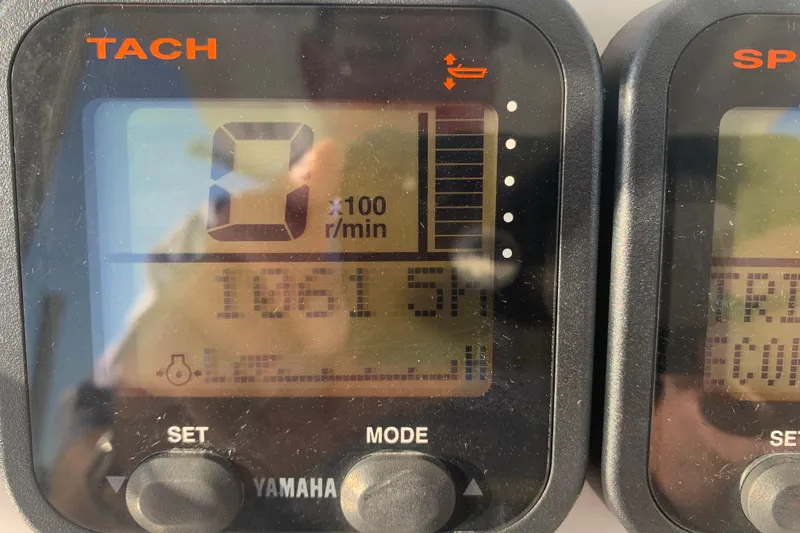 Slide: The Image of Close-up of Yamaha tachometer on 2008 Everglades 223 Center Console boat. - 9