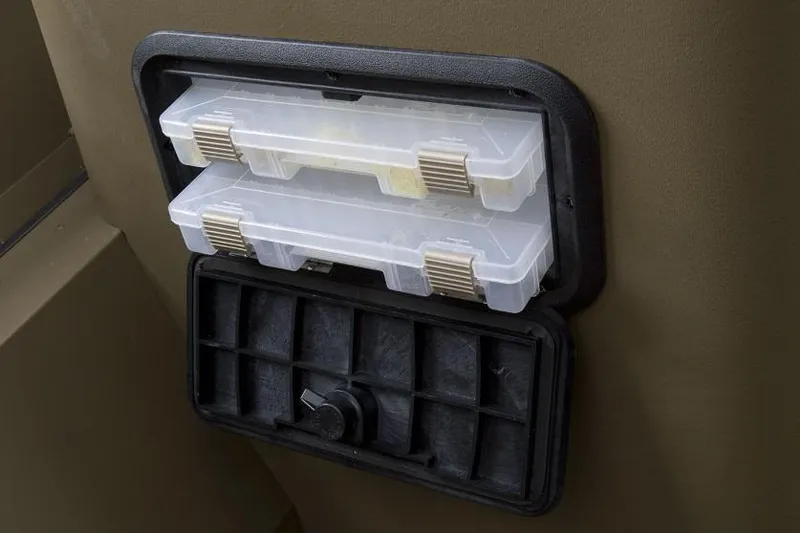 Slide: The Image of Storage compartment with clear plastic boxes in G3 17SC, 2026 model. - 5