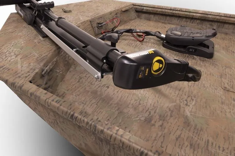 Slide: The Image of 2026 G3 17SC boat with camouflage design and advanced trolling motor. - 6