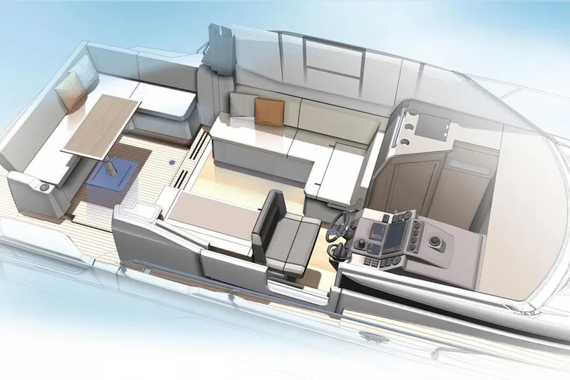Slide: The Image of 2019 Jeanneau Leader 33 yacht docked at marina, close-up of L33 emblem. - 19