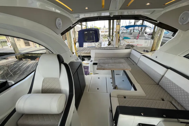 Slide: The Image of Modern bathroom interior on 2019 Jeanneau Leader 33 yacht, featuring sleek design and natural light. - 28