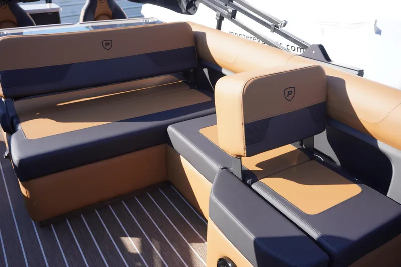 Slide: The Image of Luxurious interior of 2026 Premier 250 Solaris RS boat with plush seating and sleek design. - 9