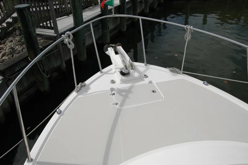 Slide: The Image of Bow of 2014 Back Cove 34 boat with railing and anchor system. - 37